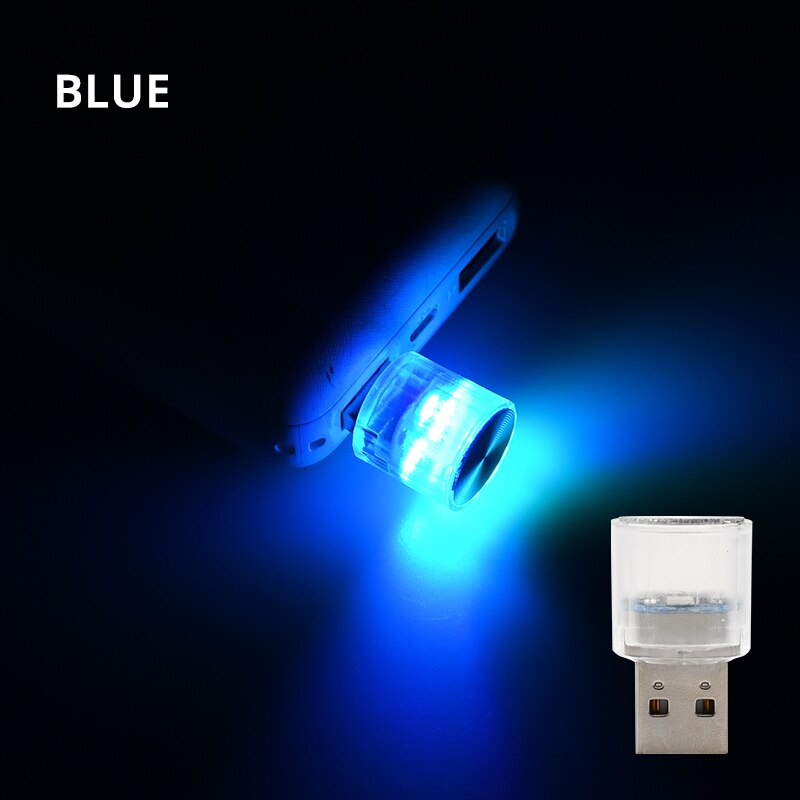 Samochodowa Mini lampy dekoracyjne oświetlenie otoczenia LED USB do środowiska wewnętrznego Auto komputer stancjonarny lampka przenośna wtyczka typu Plug Play: Niebieski