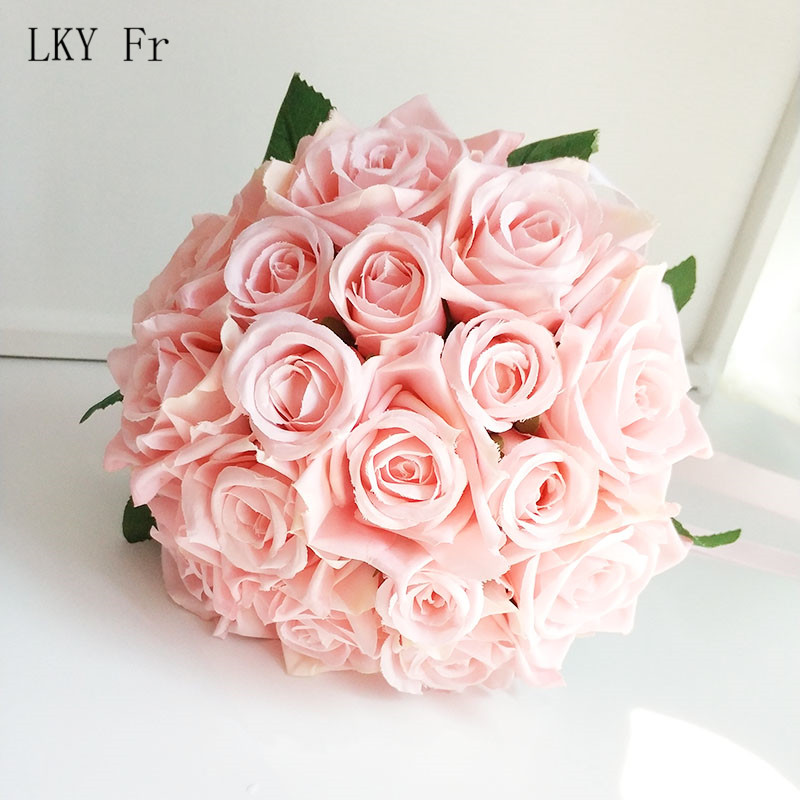 Lky fr bryllupsblomster brudebukett silke roser hvitrosa corsage bryllupsbuketter til brudepiker bryllupstilbehør