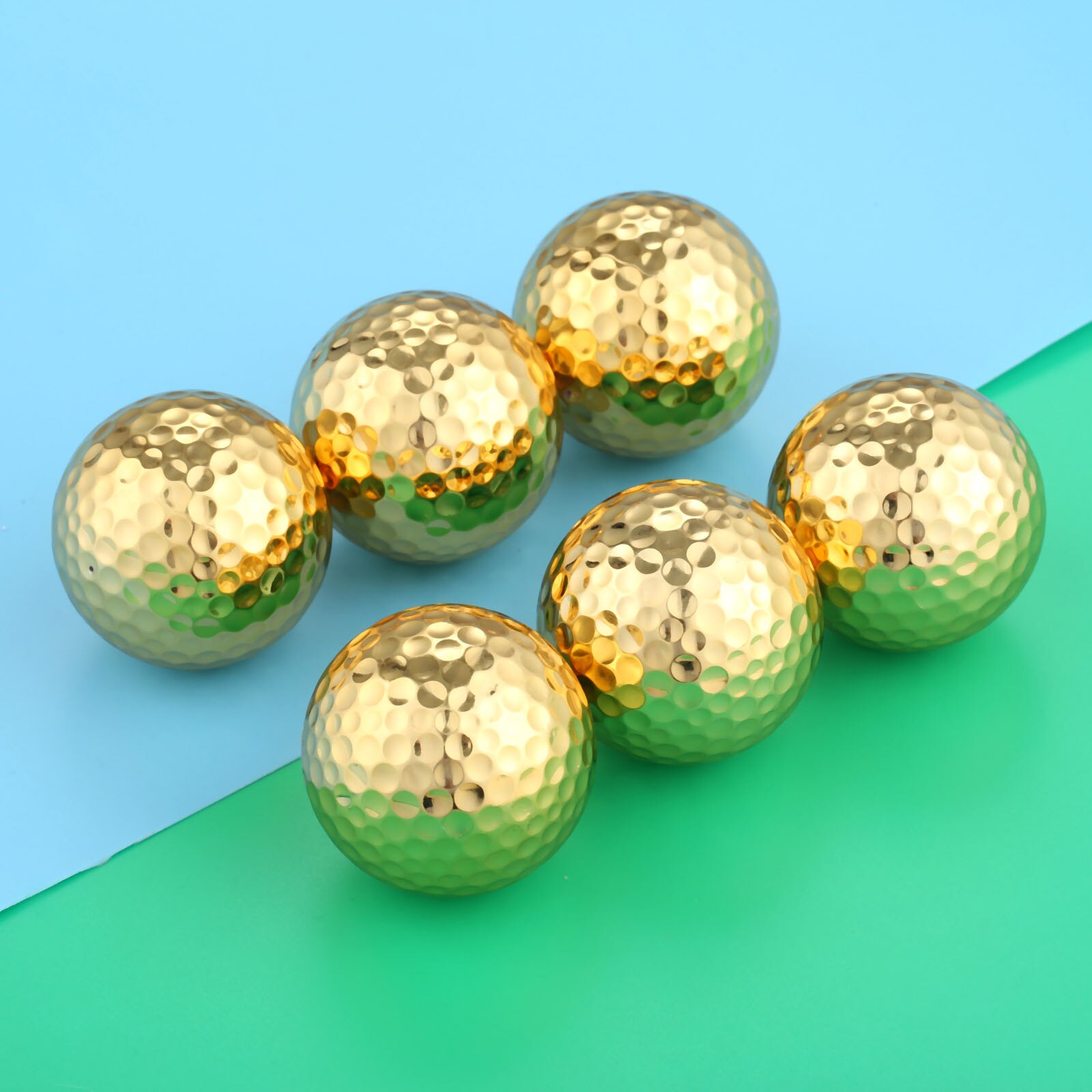 6 stk/parti to lag guldfarvede golfbolde golføvelsesbolde golfspiller træningstilbehør diameter 42.67mm