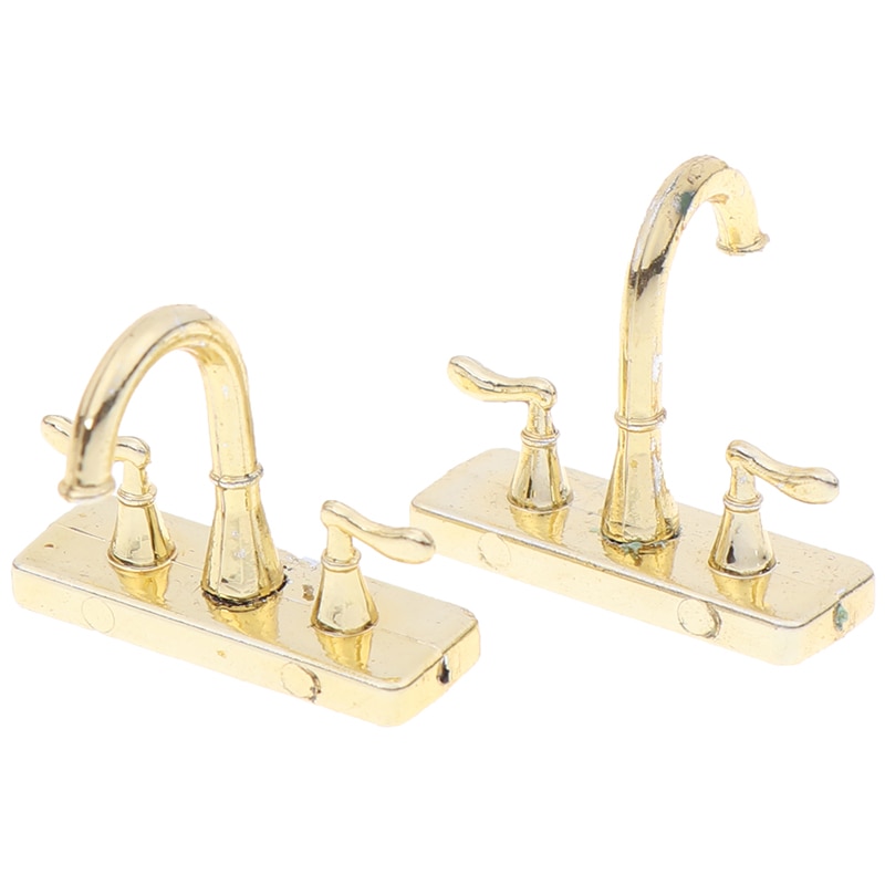 2pcs Dollhouse Faucet Simulation Model Furniture Toys 1:12 Metal Water Tap Faucet Dollhouse Miniature Bathroom Accessories