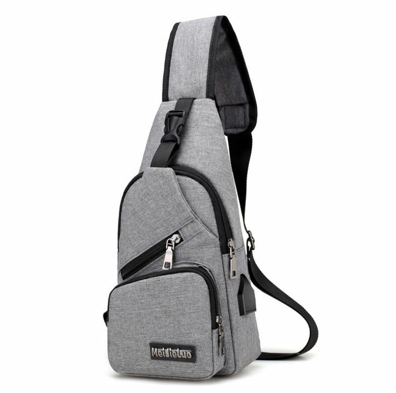 Männer USB Ladegerät Port Anti-diebstahl Brust Pack Rucksack Rucksack Schulter Sling Tasche Brust Tasche: Grau