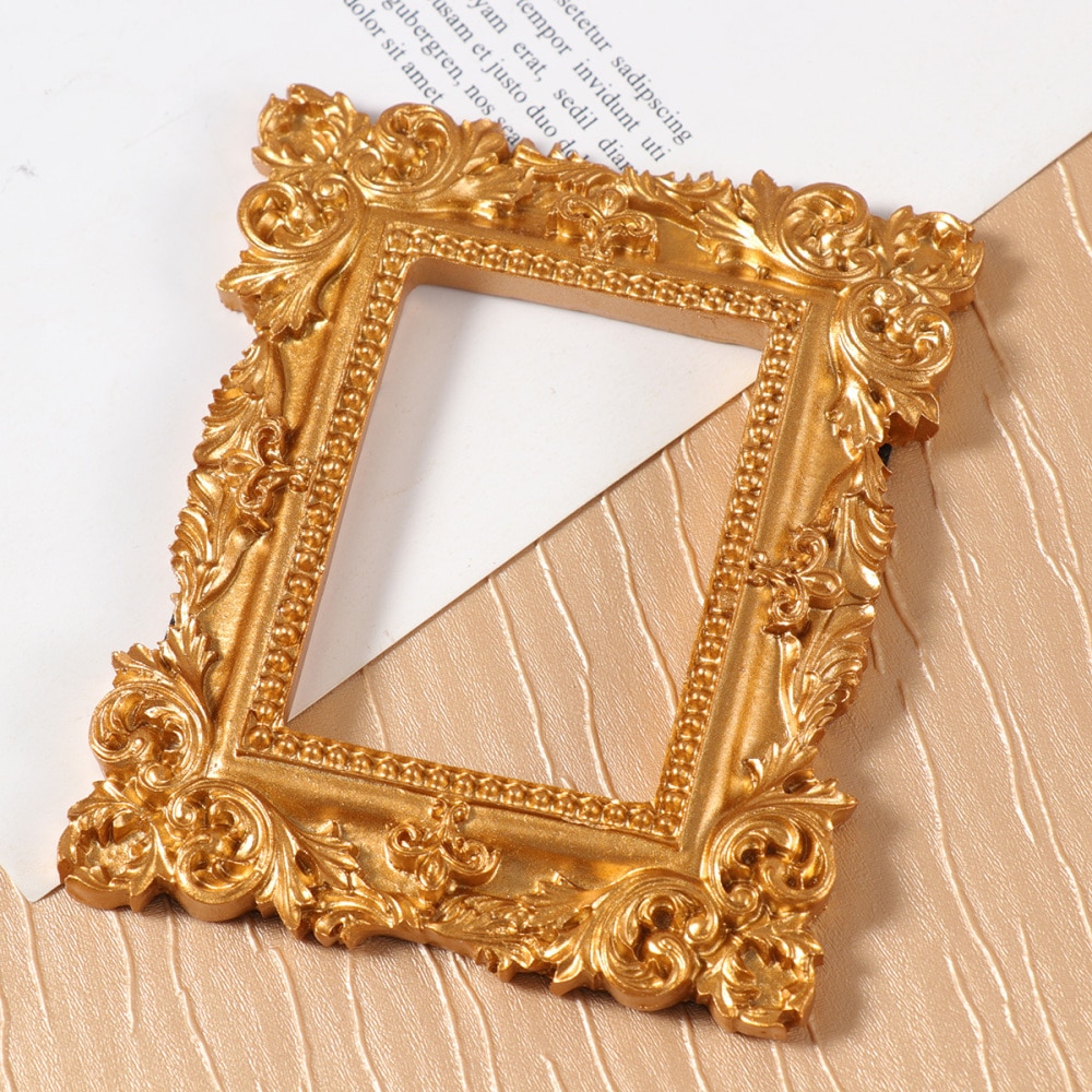 Retro Photo Frame Rectangle Resin Picture Frame Golden Mini Photo Frame Desktop Ornament Jewelry Display Frame For Bedroom