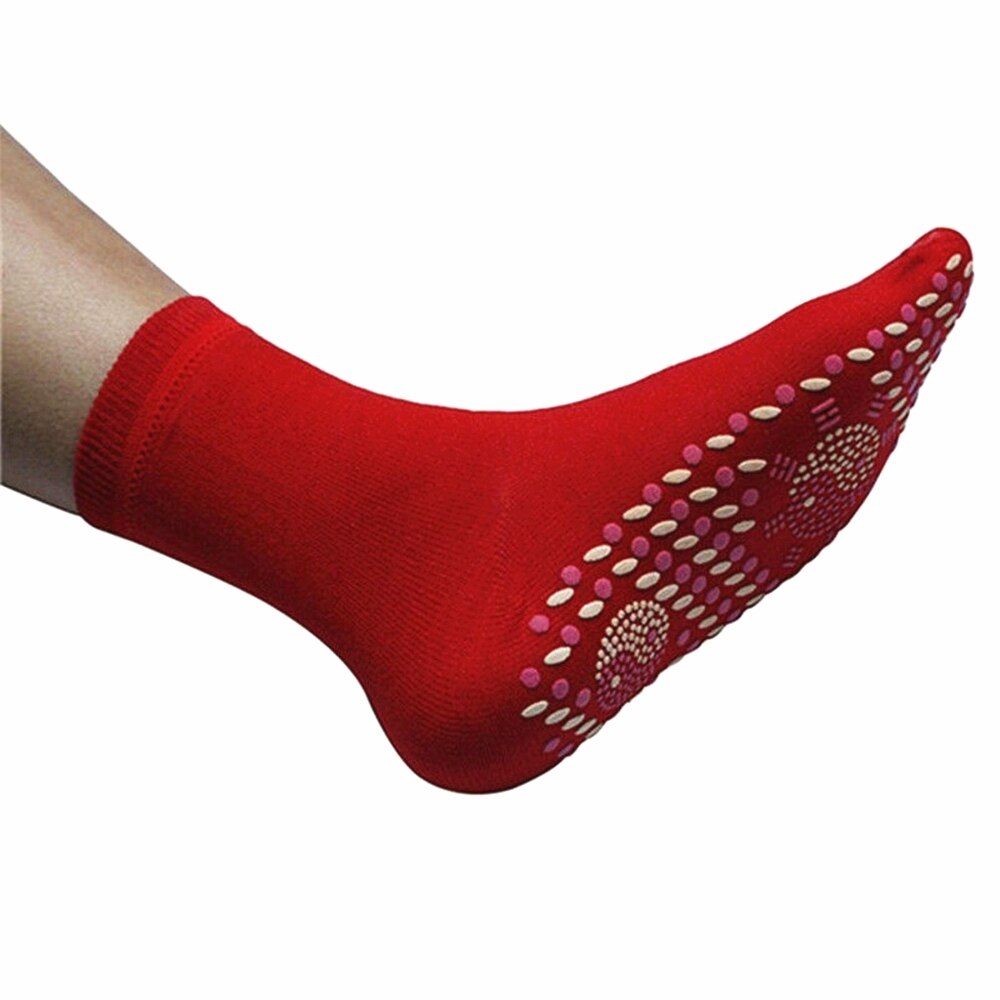 Selvvarmende opvarmede sokker til kvinder mænd hjælper varme fødder vinter behagelige sunde varmestrømper magnetiske terapisokker: Rød