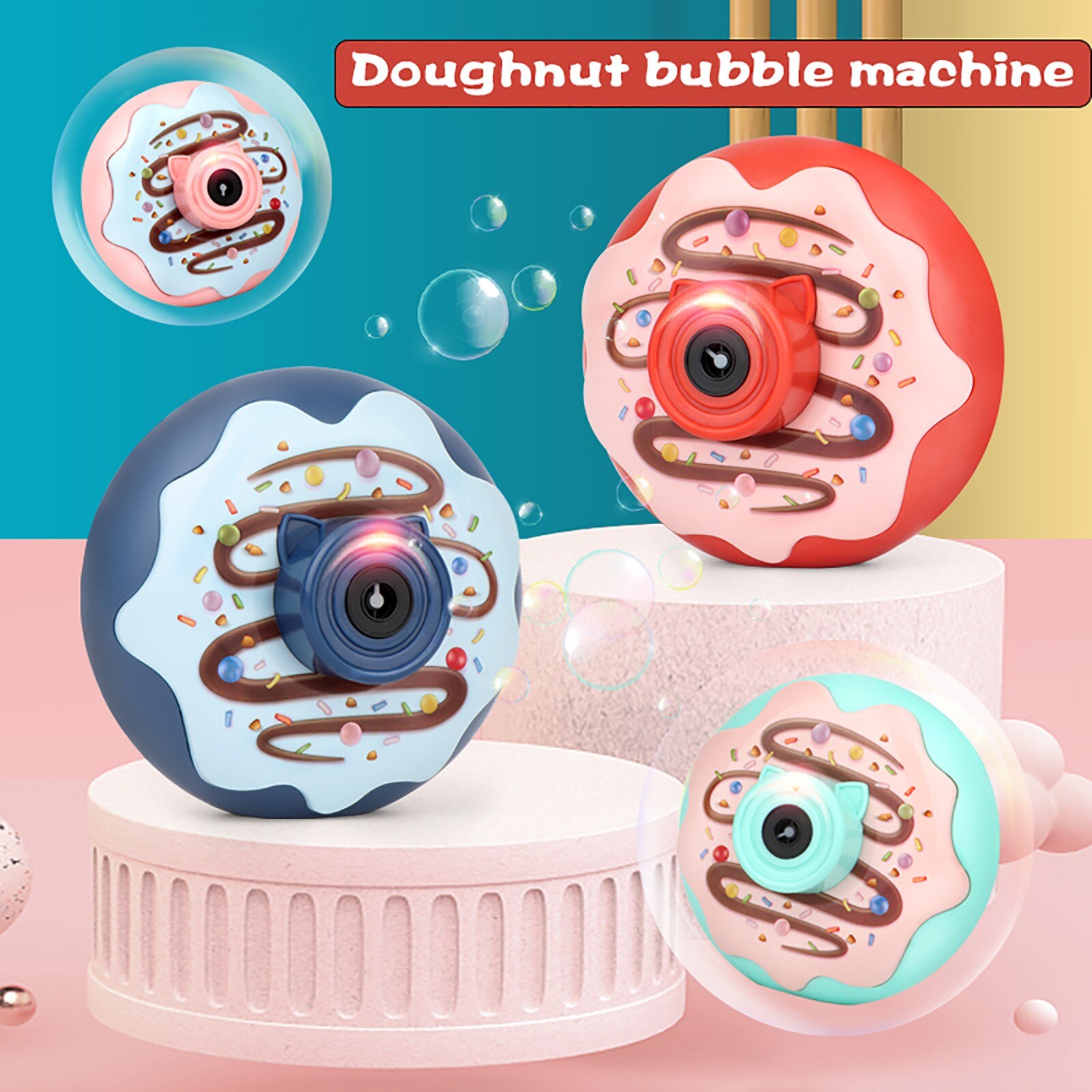 Kinderen Licht Muziek Donut Bubble Camera Een-Knop Automatische Bubble 50Ml Camera Zeep Bubble Machine Zomer Outdoor speelgoed