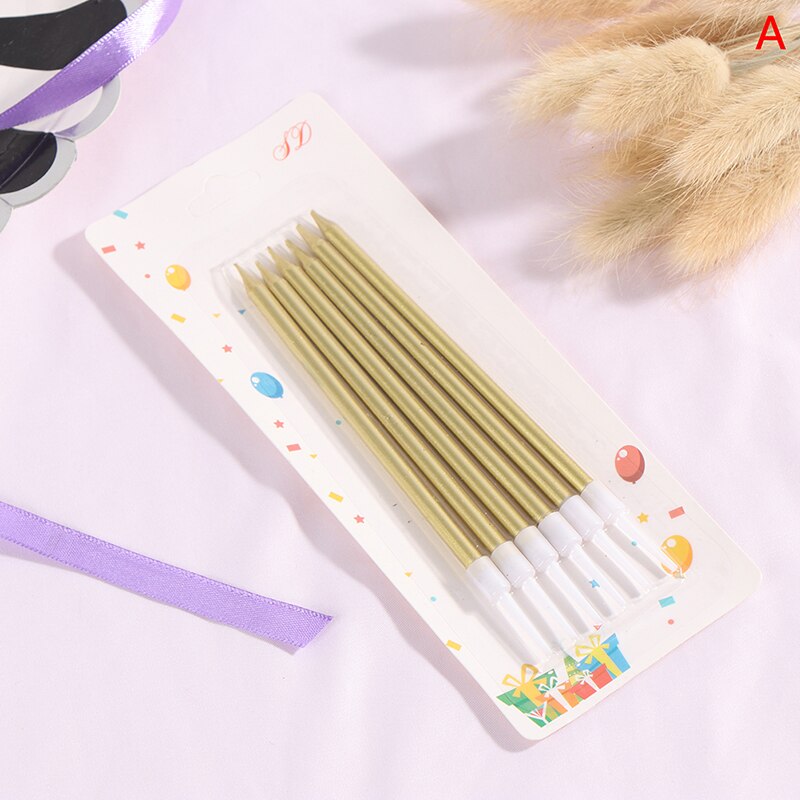 6 PCS golden long pencil cake candle safe flames kids birthday party wedding cake candle home decoration favor supplies: A