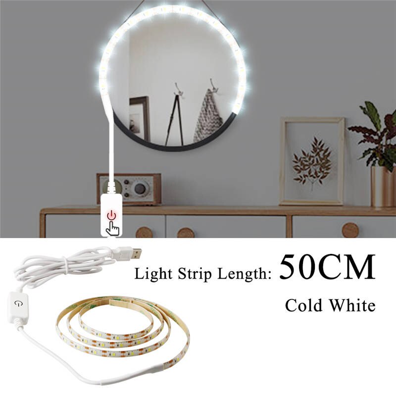 CanLing Vanity Mirror Light USB 5V Touch Switch Dimmable Makeup Mirror Wall Lamp Decor Bathroom Dressing Table Beauty Light Bulb: Cold White 50cm