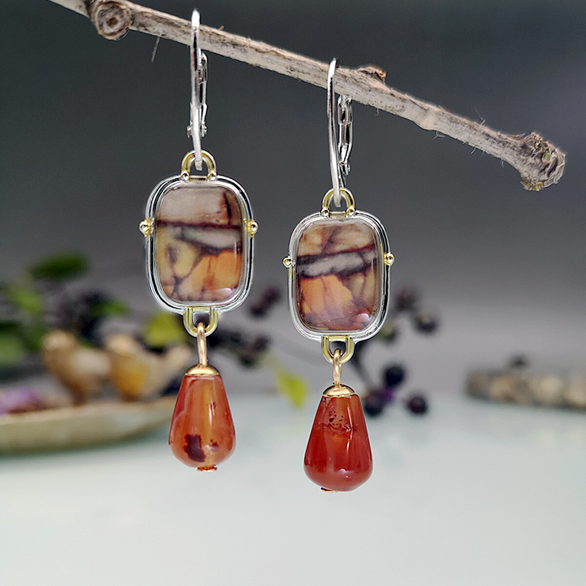 Jahrgang Pendientes Träne Orange verrotten Stein Ohrringe für Frauen Stamm Schmuck Geometrische Marmor aufbringen Tropfen Ohrringe: Ursprünglich Titel