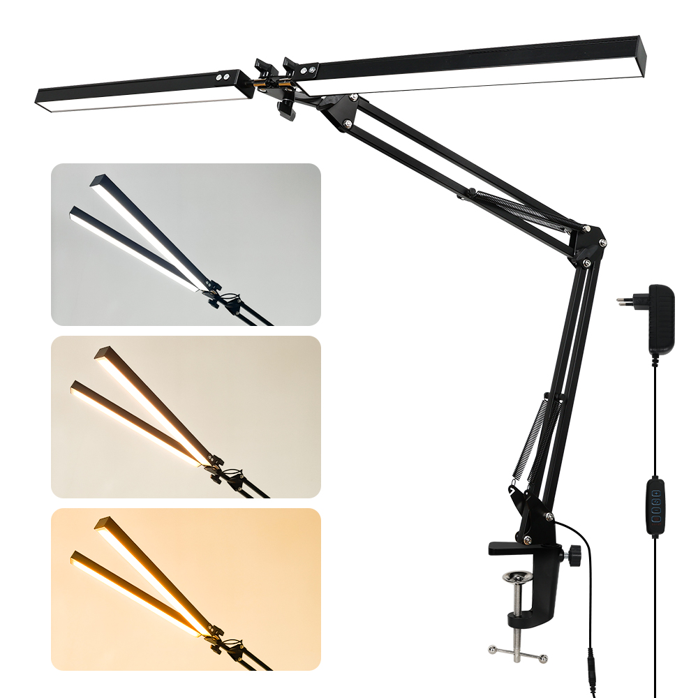 24W 160 diod doprowadziło lampa zadaniowa robić czytania regulowana, pielęgnująca wzrok lampka na biurko z zaciskiem lampa z wahaczem robić domowego biura 360 ° Wiruj z adapterem