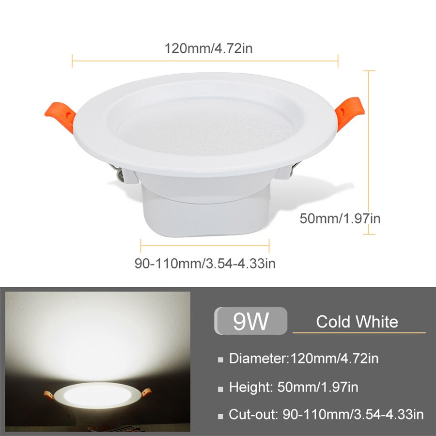LED Downlight 3W 5W 9W 12W 20W Round Spot Led Recessed Lamp 220V 230V 240V Bedroom Kitchen Indoor LED Spot Lighting: 9W Cold White