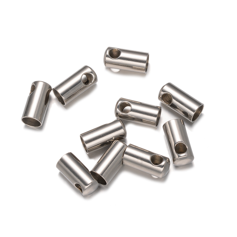 Terminadores de cordón de cuero de acero inoxidable, tapas de cuentas de Punta final para collar DIY, pulseras, materiales de fabricación de joyas, hallazgos, 10 piezas: L / Blanco