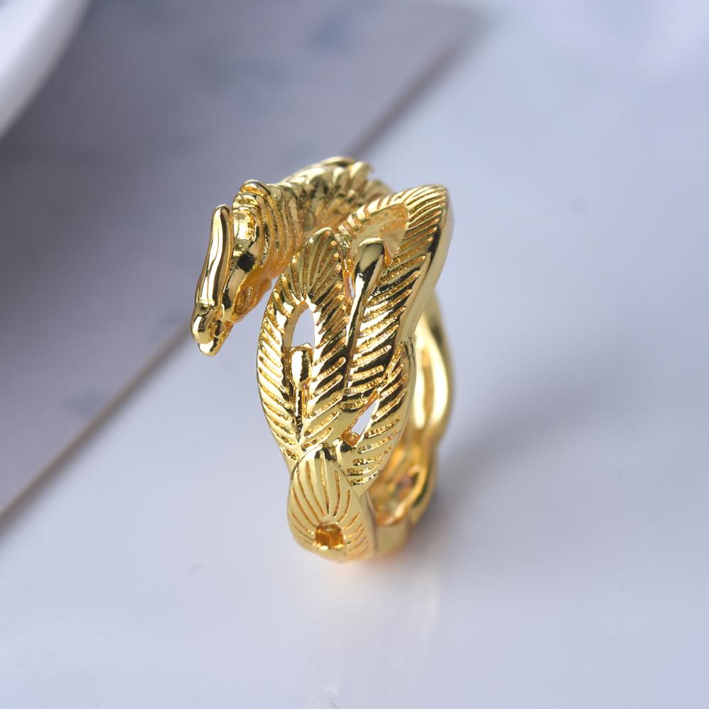 Vietnam aluvial oro dragón Fénix parejas anillos de boda joyería ajustable al por mayor abierto mujeres hombres anillo: Dorado