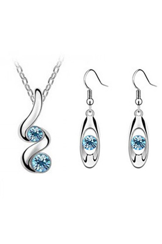 Dames kristal hanger ketting oorbellen sieraden set blauw: Default Title
