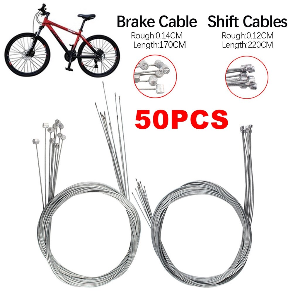 50Pcs Mountain Bike Brake Cable Bicycle Brake Line Shifter Gear Cable Wire for MTB or Road Bikes
