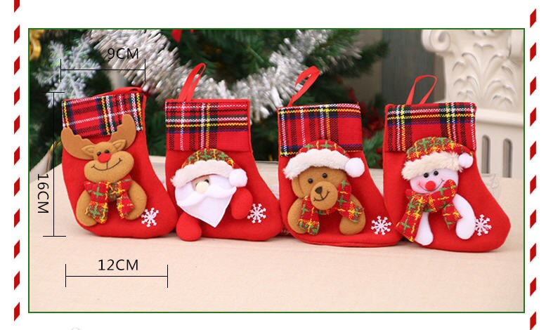 4 pc Christmas Socks Candy Socks Painted withTrees Bag Hanging Ornamnet for Christmas Tree Kids Showcase Decoration