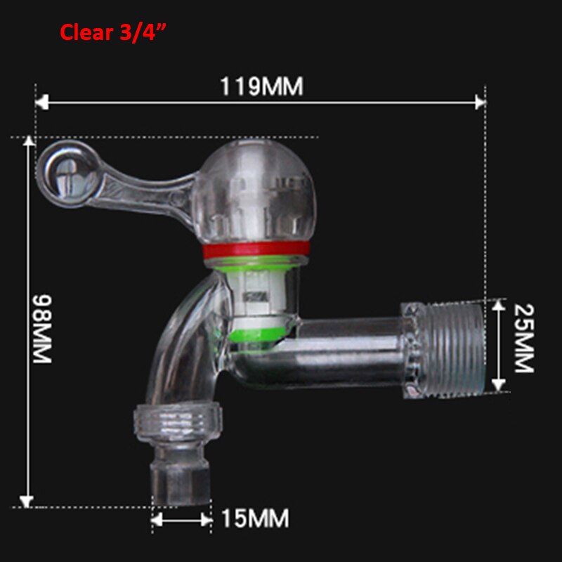 PVC Pipe Fitting - 1/2" 3/4" Faucet Kitchen Garden Washbasin bathroom Washing Machine Plastic Threaded Tap Plumbing Accessories: Clear 3I4 Inch