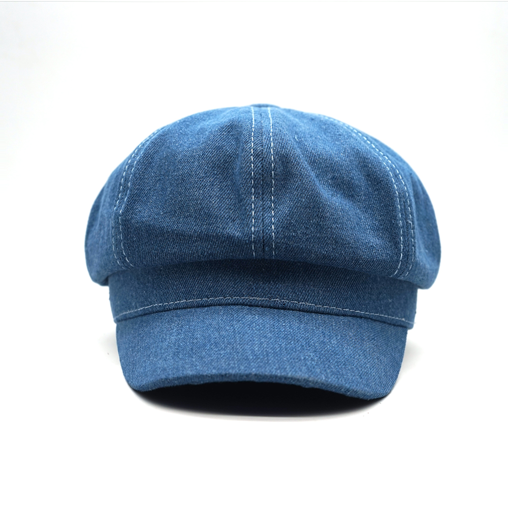 Women Leisure Octagonal Hat Ladies Denim Beret Hat Cowboy Cap Newsboy Gatsby Cap Octagonal Baker Peaked Beret Driving Hat