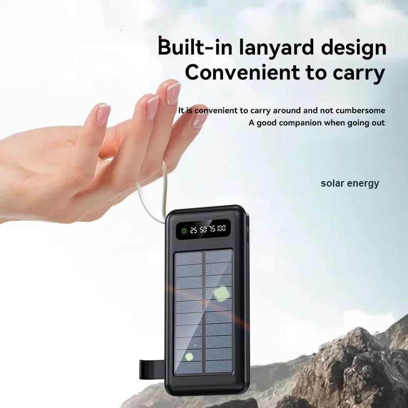 500000 mAh zonne-energiebank Snel opladen Powerbank Draagbare mobiele krachtzaklamp met hoge capaciteit Ingebouwde batterij met 4 kabels
