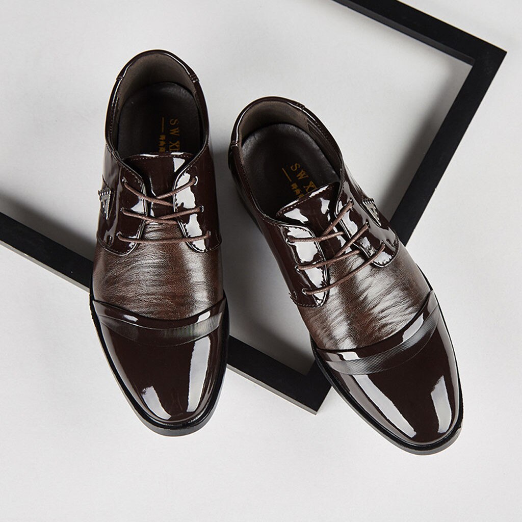 Zapatos de cuero de negocios a la para hombre, zapatos informales de encaje con punta estrecha, zapatos de traje para hombre: BK / 43