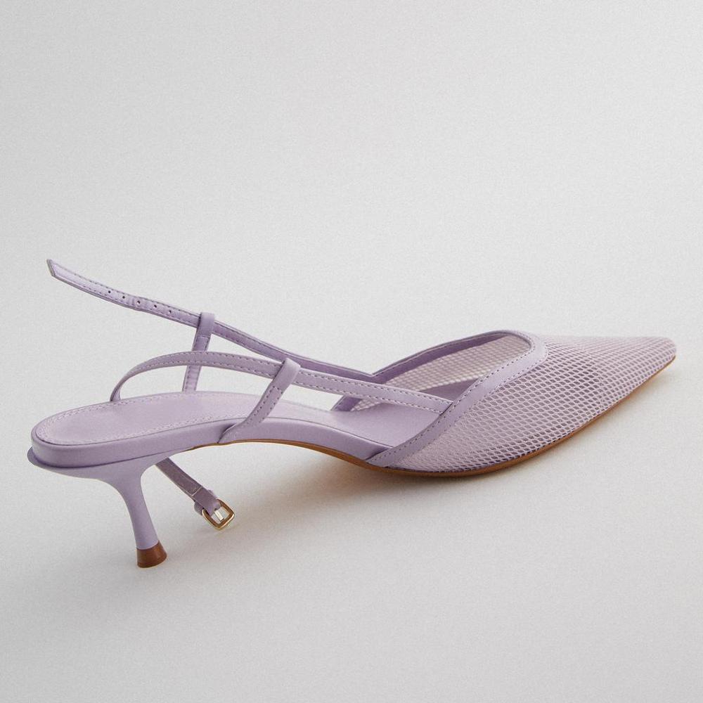 Lmcavi sun sapato feminino de malha violeta, calçado feminino stiletto com salto alto de gato