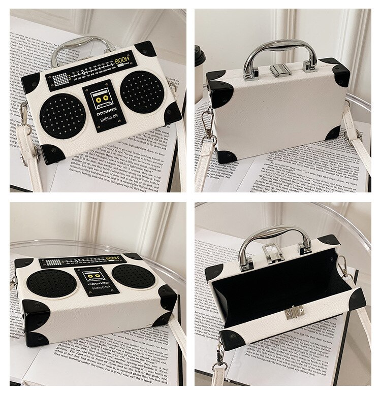 Borse e borsette della frizione del partito di forma della scatola della Radio di modo per le donne borsa a tracolla della spalla del progettista borse uniche della maniglia superiore Tote