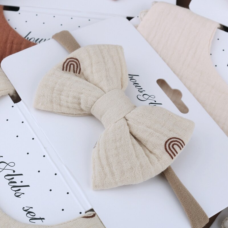 Baby Bib Feeding Smock Bowknot Hair Band Set Saliva Towel Bandana Elastic Bows Headband Infants Burp Cloth Headwear D5QA