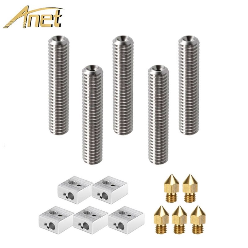 15PCS Ｎew End Set 1.75mm Throat Tube 0.4mm Extruder Nozzle Print Heads M6 Heater Block Hotend 3D Printer Parts