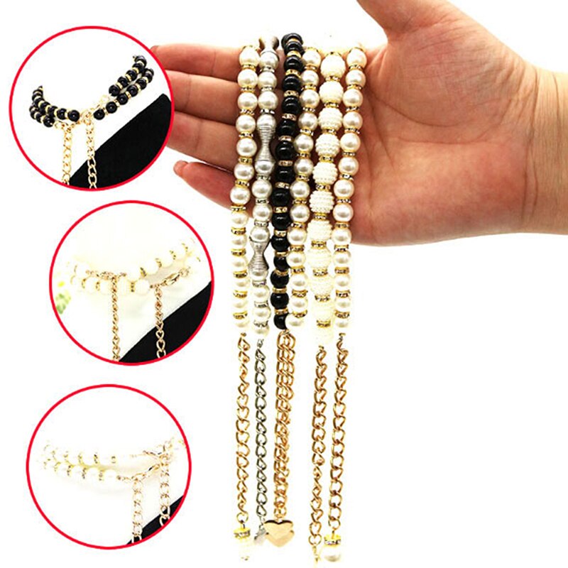 1 Paar Vrouwen Parel Hakken Band Schoen Riem Hoge Hakken Enkel Holding Losse Anti-Skid Bundel Tie Bandjes band Schoenen Decoratie