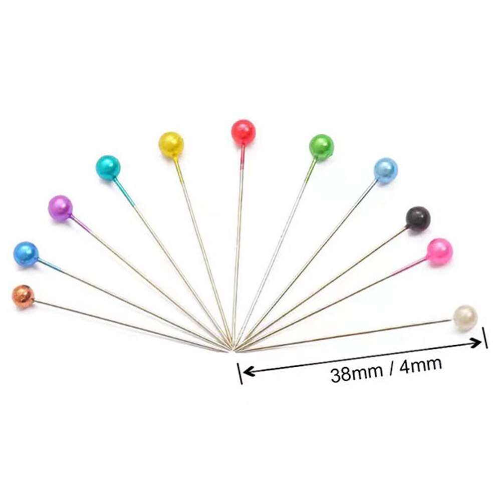 100Pcs/Box Colorful Round Pearl Head Needles Stitch Straight Push Sewing Pins For Dressmaking DIY Sewing Tools Positioning 38cm