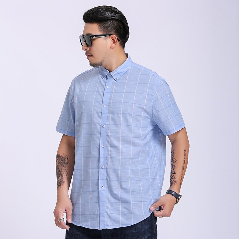Large Big Size 5XL 6XL 7XL 8XL Plaid Full Cotton Thin Short Sleeve Men Shirt Casual Business Formal Fat People Clothing