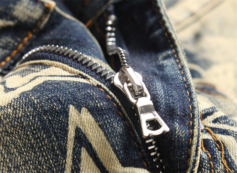 Pantalones vaqueros ajustados con estampado de Star para hombre, pantalón de moto, mallas rasgadas, urbana americana, jeans apilados con agujeros azules
