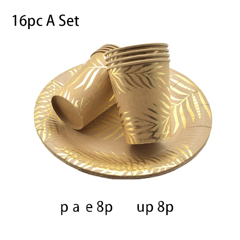 Vaisselle jetable en feuille de palmier tropicale, décor d'assiettes et d'assiettes, gobelets et serviettes en papier, décorations pour mariage, anniversaire, baby-breakfast: 16pcs set