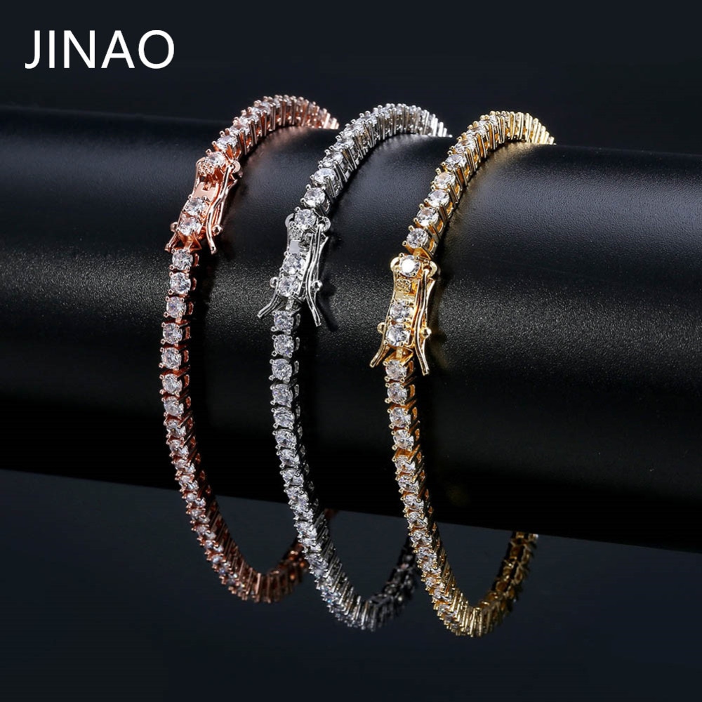 Jinao 3mm 5mm 1 fileira ouro silve cor pulseira micro pave aaa zircônia cúbica tudo gelado para fora caixa corrente bling cz pedras pulseira presente