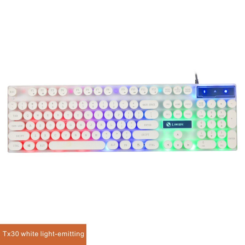Gaming Keyboard Luminous Retro Round Metal Panel gamer Keyboard USB Wired Steam punk Waterproof Keyboard For Desktop PC Laptop: Tx30 white