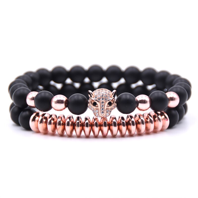 Men CZ Zirconia Leopard head Charms Bracelets 8mm Natural stone Matte Beads Bracelet For Women jewelry pulseras