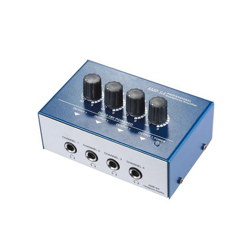 Ultra-Compact 4 Kanalen Mini Audio Stereo Hoofdtelefoon Versterker Met Power Adapter Blauw (Eu Plug)