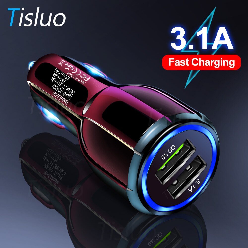 Usb Car Charger Voor Iphone Xr 11 Xs Xiaomi Samsung Snelle Auto Telefoon Opladers Snel Opladen 3.1A Dual Usb Telefoon lader In Auto