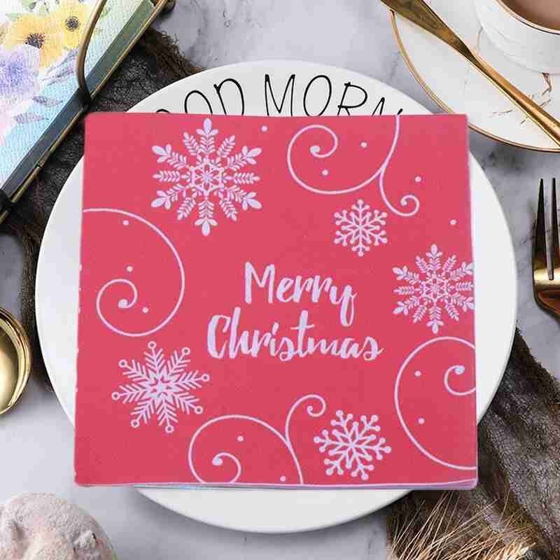 20 pièces/lot serviettes de Table de noël tapis en tissu imprimé Santa Tree bois pâte papier joyeux noël décor cuisine noël Table serviettes