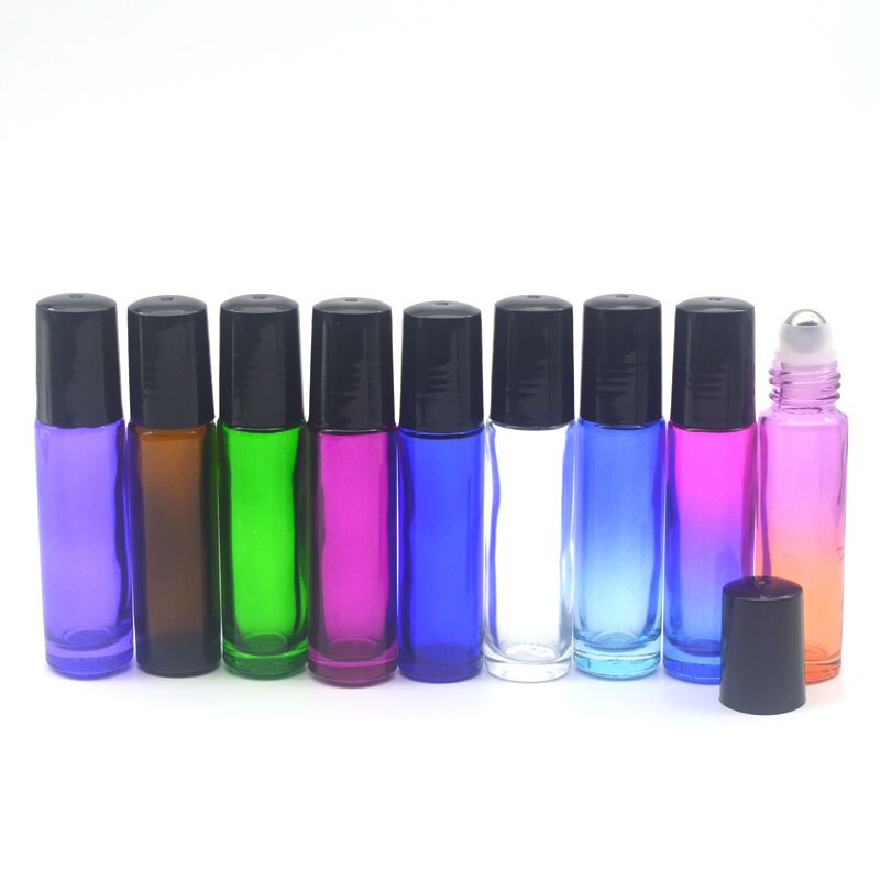 3 pièces dégradé coloré 10cc épais verre rouleau bouteille vide parfum huile essentielle Test bouteille 10ml Roll-On flacon