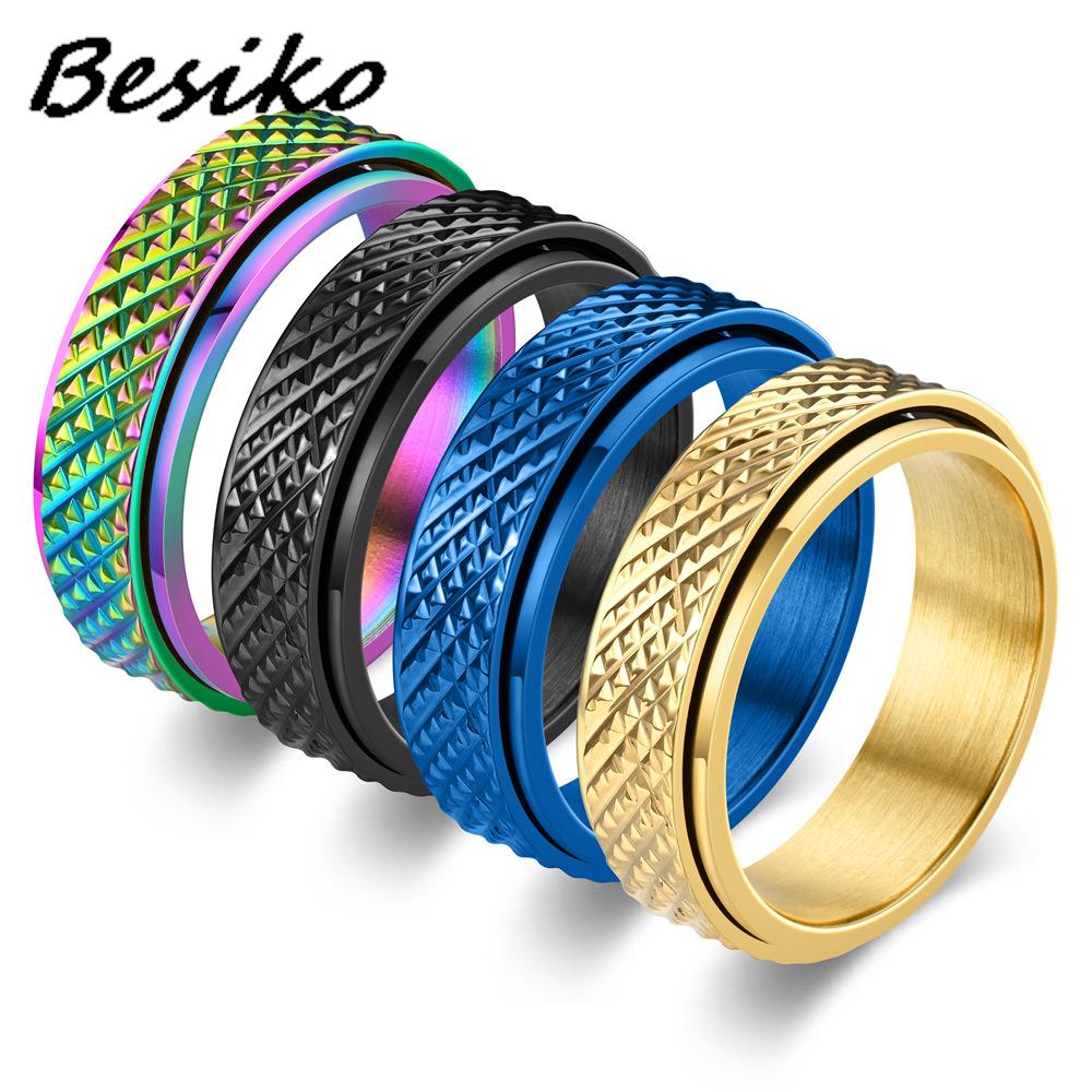 Besiko Anti-Stress anxiété Fidget Spinner Couple anneaux pour amoureux rotatif en acier inoxydable alliance jointure anneau bijoux