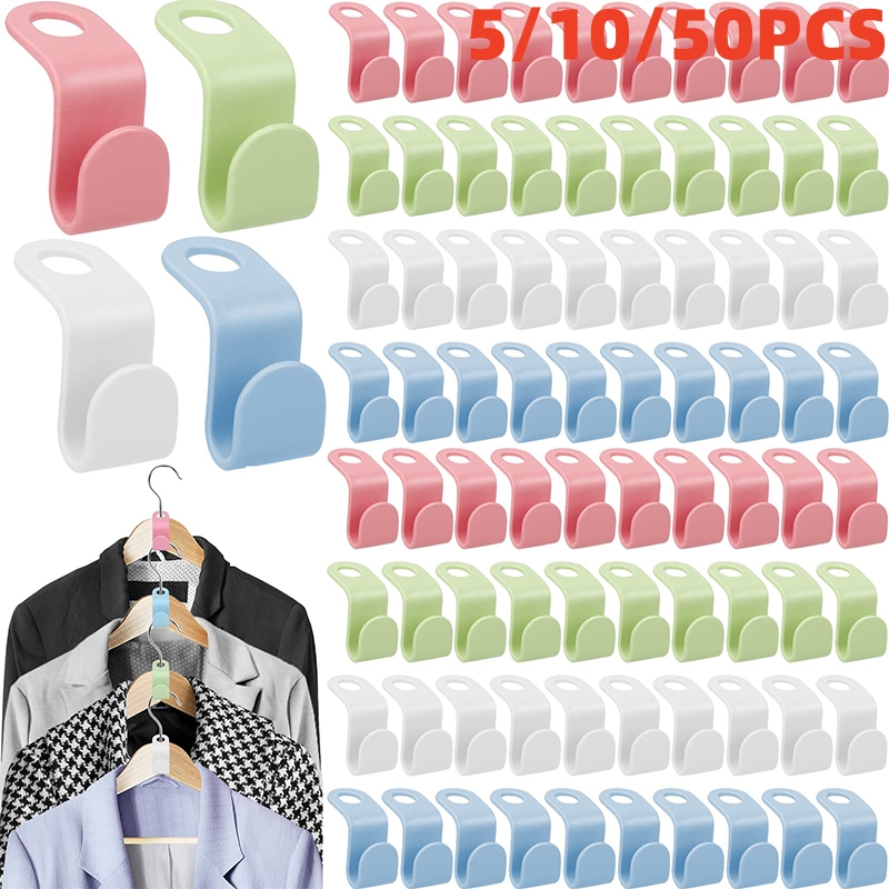 5 ~ 50 stuks mini kleerhanger connector haak trapsgewijze plastic kledingkast jas uitschuifbare hanger houder ruimtebesparend voor kast thuis
