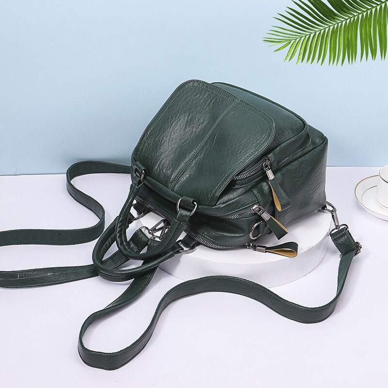Sac à dos en cuir Pu souple pour femmes, sacoche Style, tendance Simple collégiale Style , décontracté: green