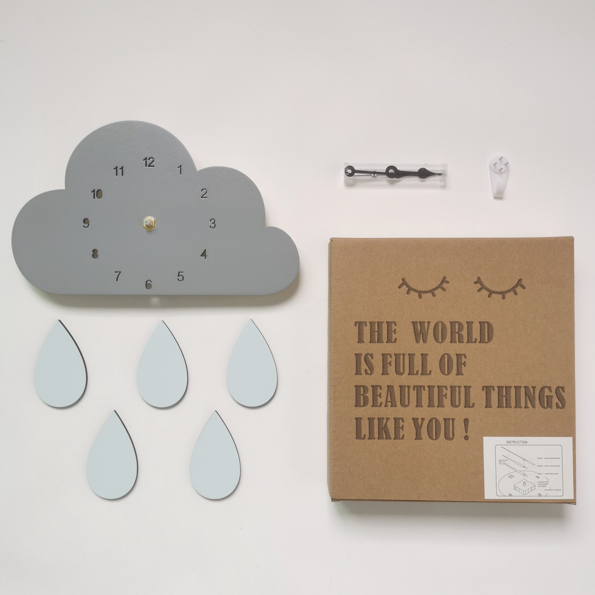 Nordic Rain Wall Clock Cute Cloud With Rainbow Rain Shape Baby Room Kids Girls Wood Mute Timepiece Watch Bedroom 2022: Red