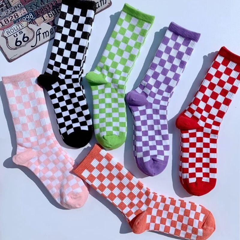 Korea Harajuku Überprüfen Socken Straße Sport Druck Skateboard Socken Hüfte hüpfen Geometrische Schachbrett Hüfte hüpfen Socken