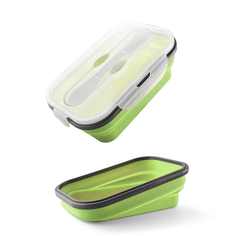 900Ml Siliconen Folding Lunch Box Inklapbare Draagbare Bento Box Magnetron Servies Voedsel Container Kom Voor Kinderen Volwassen Trip: green