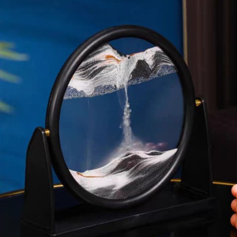 Rotatable Sandscape Moving Sand Art Round Moving Hourglass 3D Sandscape In Motion Display Flowing Sand Frame Room Home Decor