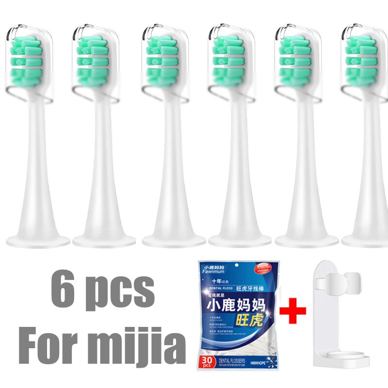 6 stk udskiftning af tandbørstehoveder til xiaomi soocas  x3/x3u mijia  t300 til oclean x / zi / en elektrisk tandbørstehoveder: D