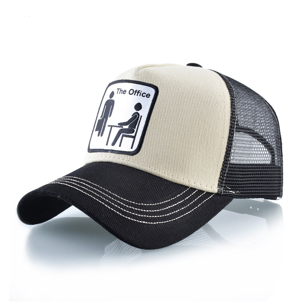 Trucker Caps Unisex Mesh Baseball Caps Men Women Outdoor Breathable Visor Hat Hip Hop Casquette The OFFICE Drake Bones: Beige