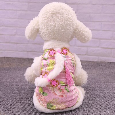 Huisdieren Kleding Happy Douane Tang Kostuum Jaar Verhogen Down Bipod Cheongsam Kat En Hond Kleren Teddybeer Grote jumpsuits: Pink / XXL
