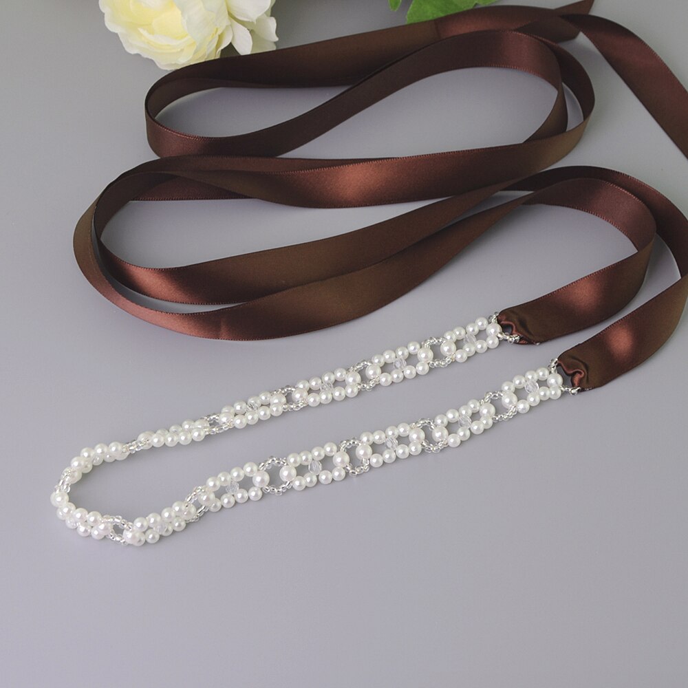 Trixy s246 pérolas faixas cinto de casamento cristal nupcial faixa marfim pérolas miçangas cinto nupcial faixa vestidos de casamento acessórios: brown
