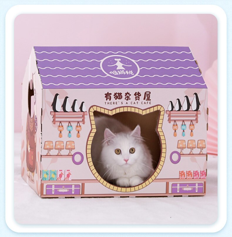 Rascador de cartón para gatos, casa de juguete para gatos, poste para gatos, rascador